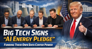 Tech Giants Agree to Fund Their Own AI Data Center Power Under Trump’s “Ratepayer Protection Pledge AI data centers, Trump tech pledge, big tech electricity costs, AI energy consumption, data center power demand, Google Microsoft AI infrastructure, Amazon AI data centers, OpenAI power usage, tech companies energy pledge, US data center electricity, artificial intelligence infrastructure, AI power consumption, tech industry energy demand, ratepayer protection pledge, AI data center policy