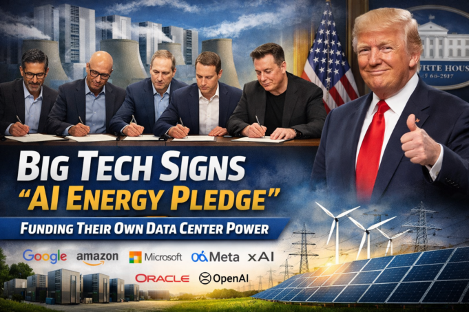 Tech Giants Agree to Fund Their Own AI Data Center Power Under Trump’s “Ratepayer Protection Pledge AI data centers, Trump tech pledge, big tech electricity costs, AI energy consumption, data center power demand, Google Microsoft AI infrastructure, Amazon AI data centers, OpenAI power usage, tech companies energy pledge, US data center electricity, artificial intelligence infrastructure, AI power consumption, tech industry energy demand, ratepayer protection pledge, AI data center policy