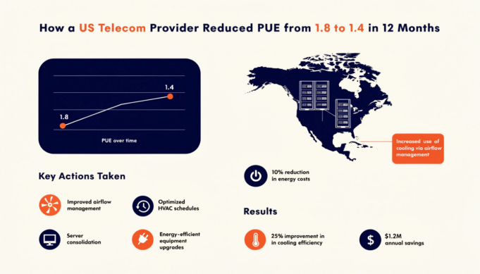 How a US Telecom Provider Reduced PUE from 1.8 to 1.4 in 12 Months data center PUE reduction case study